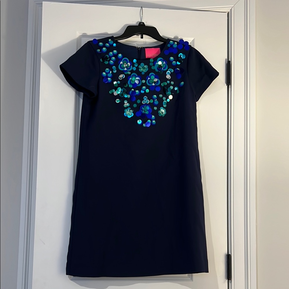 Navy Blue Dress with Floral Embellishments Lilly Pulitzer